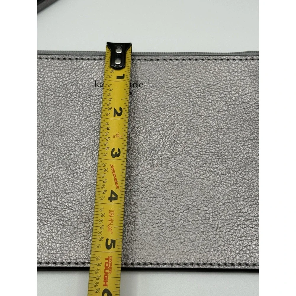 Kate Spade New York Silver Metallic Pebbled Leather Zip Wristlet Clutch Pouch